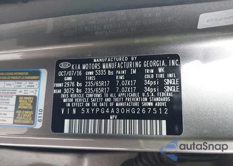 2017 Kia Sorento 2.4L Lx from USA, damaged, VIN 5XYPG4A30HG267512